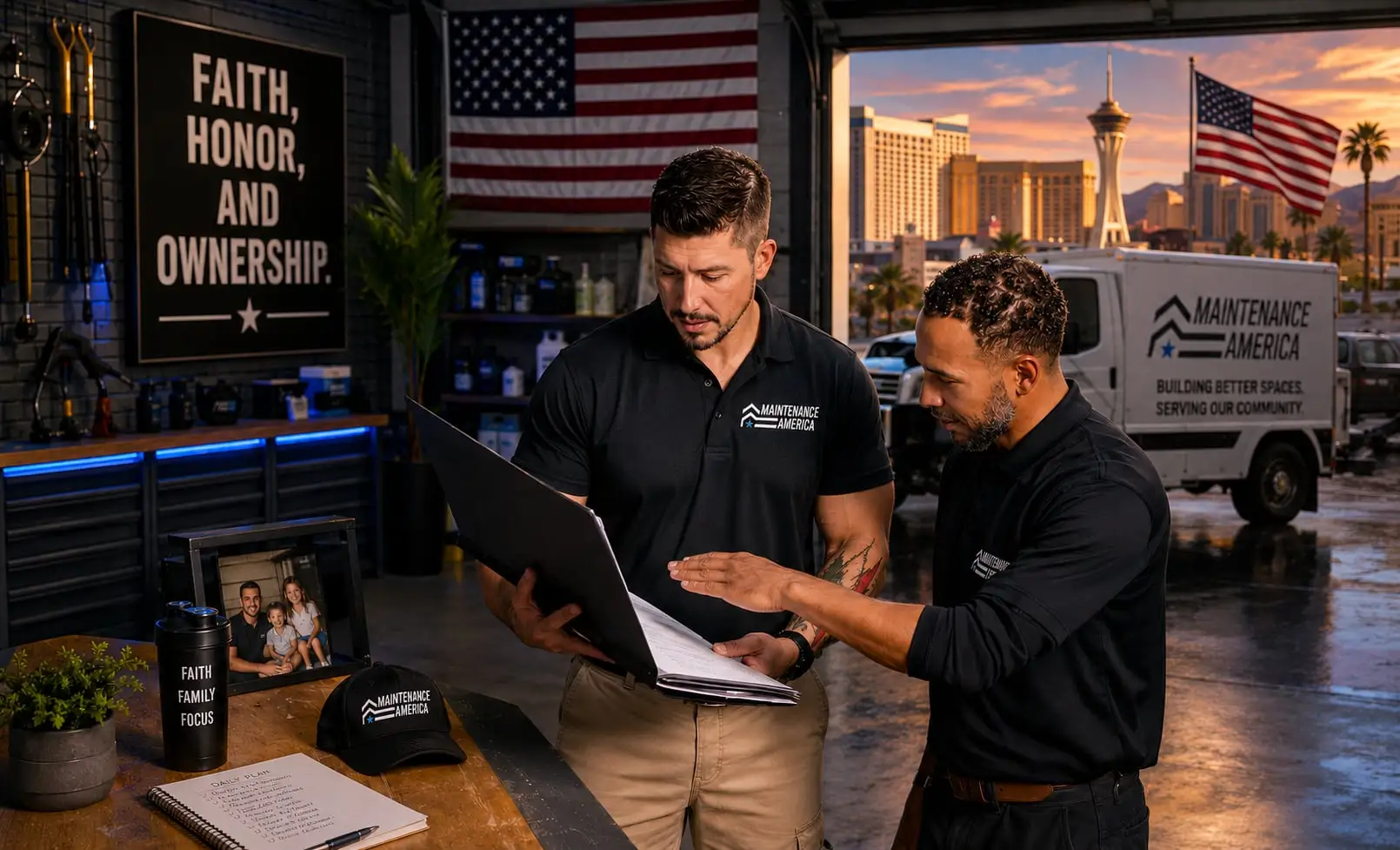 Tony Cuomo and a Maintenance America technician on a job